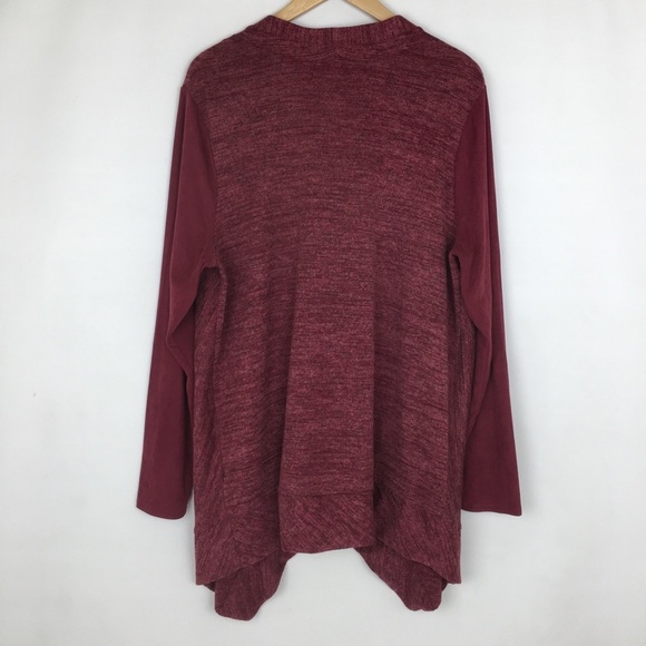 LOGO Lori Goldstein Women’s Asymmetric Cardigan Sweater Size L Maroon Full Zip - Picture 10 of 11